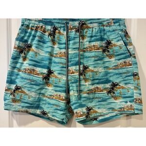 Todd Snyder Men's Swim Trunks Size M Blue Tropical Print Lined Drawstring Short
